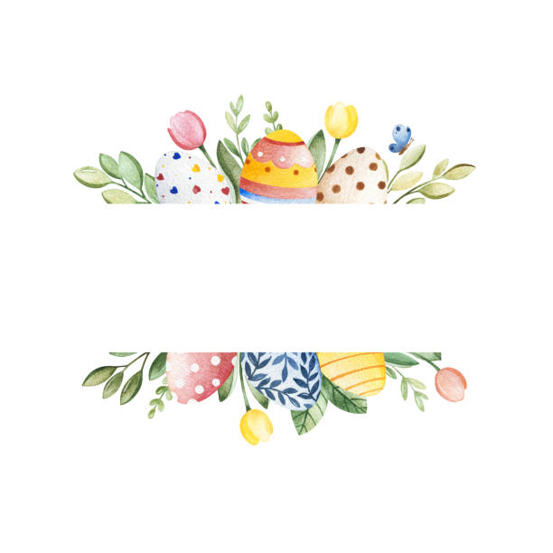 수채화 부활절 그림 - easter egg retro revival tulip decoration stock illustrations