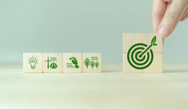 istock Enviromentally sustainable company target. Carbon neutral  and net zero concept. Reducing carbon footprint. Decreasing CO2 emissions target. Limit climate change and global warming. 1444679341