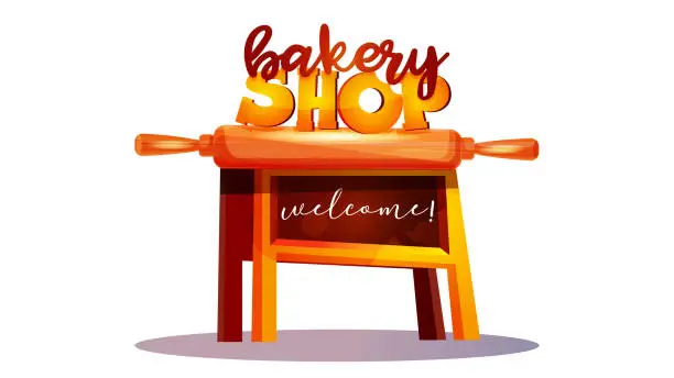 Vector illustration of Baking concept in cartoon style. Bakery shop signboard on isolated white background.