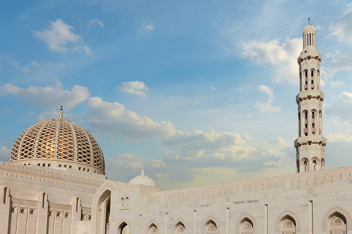 Muscat, Oman. Sultan Qaboos Grand Mosque building architecture.