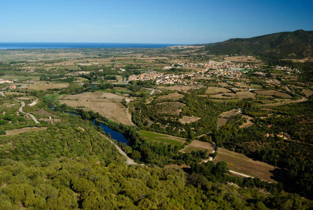View of Viddalba and Badesi from Casteldoria tower stock photo