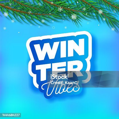 istock Lettering composition of Winter Vacation. Winter vibes lettering on Blue abstract background.  Vector stock illustration 1444684227