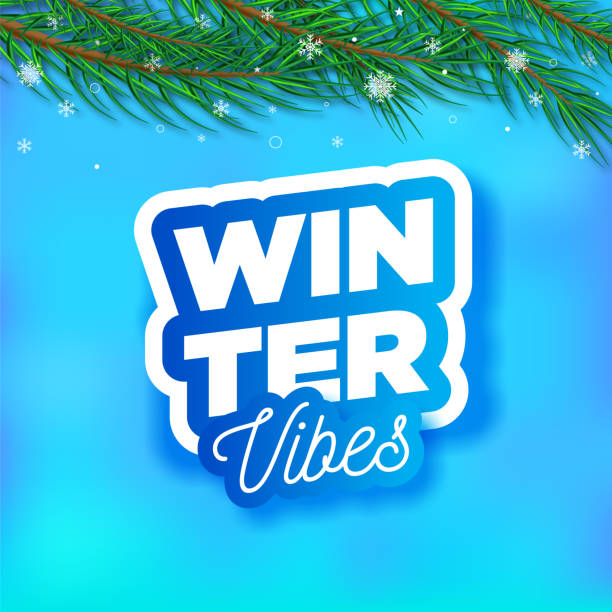 Lettering composition of Winter Vacation. Winter vibes lettering on Blue abstract background.  Vector stock illustration Lettering composition of Winter Vacation. Winter vibes lettering on Blue abstract background.  Vector stock illustration winter travel stock illustrations