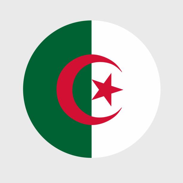 Vector illustration of flat round shaped of Algeria flag. Official national flag in button icon shaped. Official national flag in button icon shaped. algeria stock illustrations