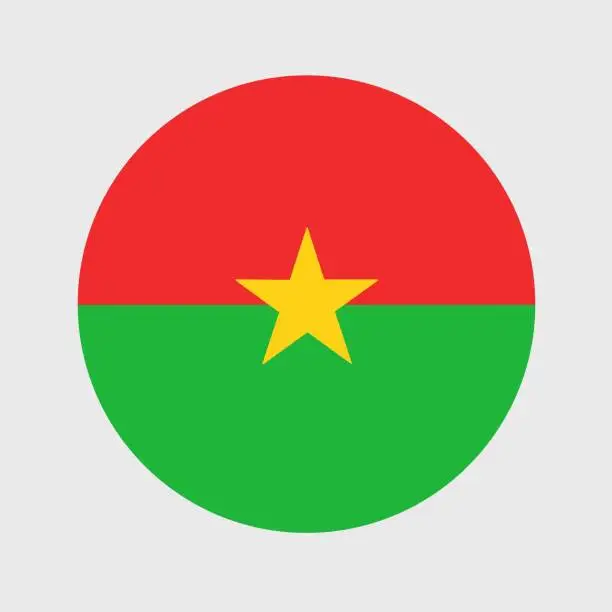 Vector illustration of Vector illustration of flat round shaped of Burkina Faso flag. Official national flag in button icon shaped.
