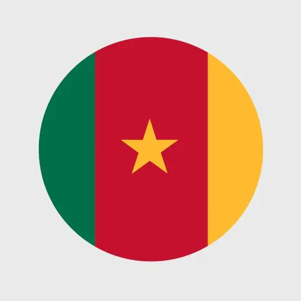 Vector illustration of Vector illustration of flat round shaped of Cameroon flag. Official national flag in button icon shaped.