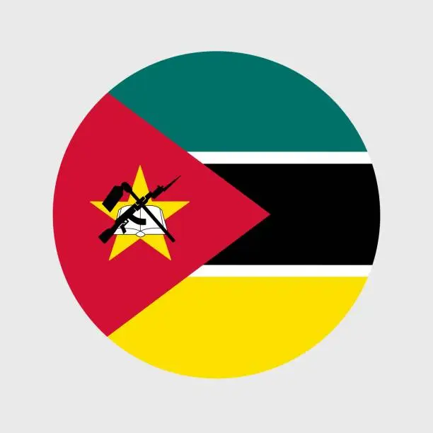 Vector illustration of Vector illustration of flat round shaped of Mozambique flag. Official national flag in button icon shaped.