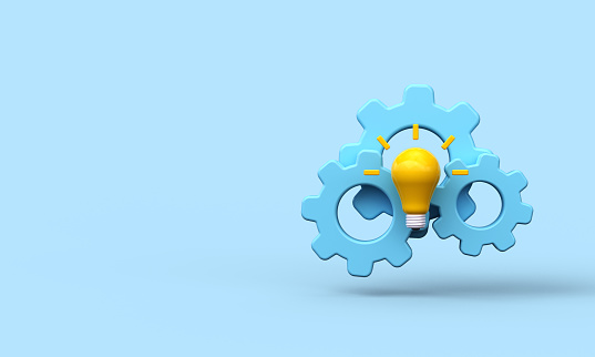 Light bulb and gears. Innovation icon. Business concept idea. 3d render