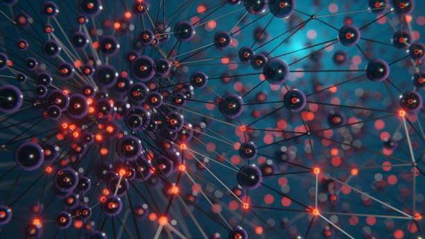 istock Microscopic life, organic molecule in liquid, 3D rendering, The molecular structure of balls-atoms and compounds-rods is visible, kinetic motion 1444693832