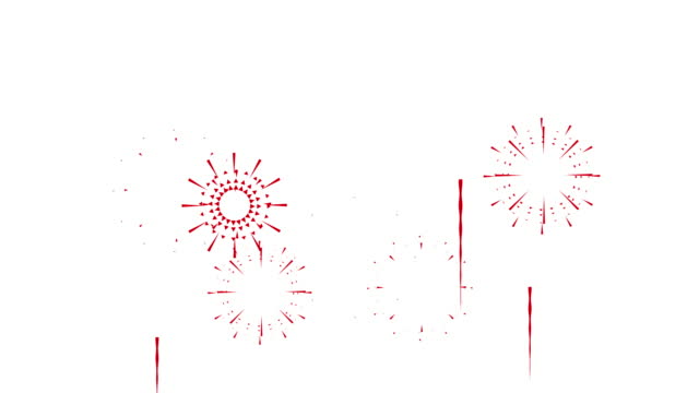 Red Fireworks Over White Background In 4K Video Format