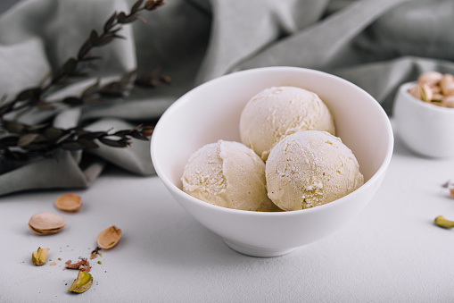 Bowl of delicious pistachio ice cream