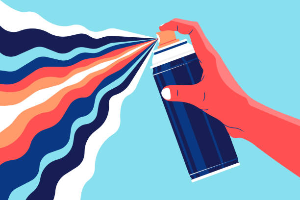 Graffiti artist Hand holding a spraying can. Graffiti artist creative process. Abstract flat design illustration. Vector. street art stock illustrations