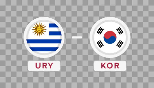 Vector illustration of Uruguay Vs South Korea Match Design Element. Flags Icons isolated on transparent background. Football Championship Competition Infographics. Announcement, Game Score, Scoreboard Template. Vector