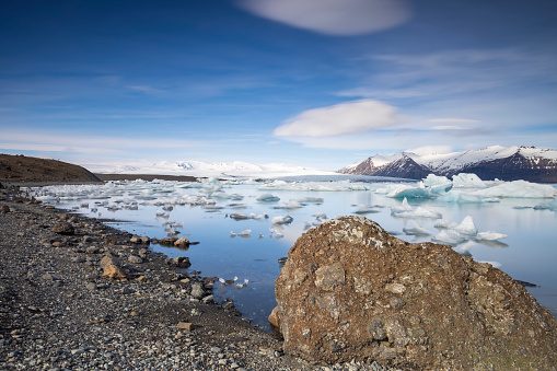 View over fjords between Tasiilaq and Kulusuk Island in southeastern Greenland.