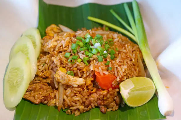 Photo of Popular Thai Dish of Khao Pad Moo or Fried Rice with pork