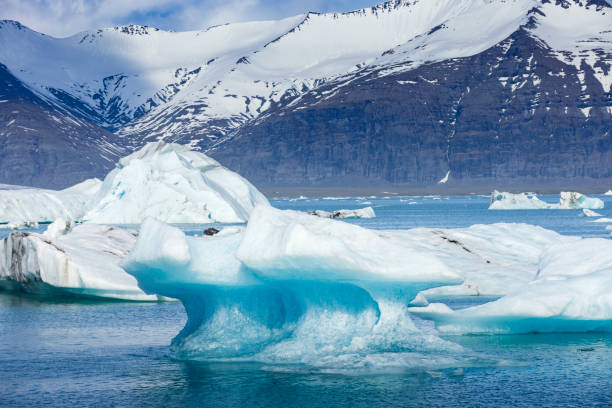 icebergs floating on the glacier lagoon from the Vatnajokull Glacier at Vatnajökull National Park stock photo
