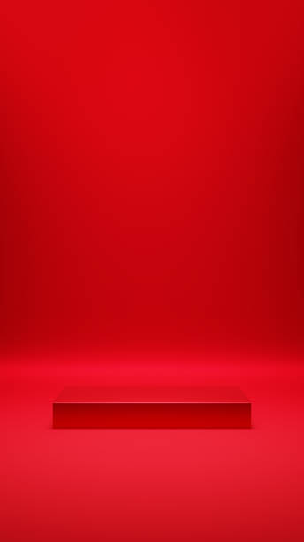 istock Square pedestal on red background. Background material. (Vertical) 1444704141