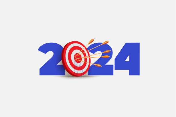 istock 2024 year and target board for setup New Year business objective and goal concept. New Year realistic target and goals with symbol numbers of 2024 from red archery target, arrows archer and number. 1444706177