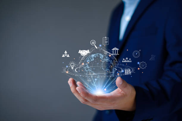istock Digital business internet connection online network. Businessman access digital online global business, technology, long term investment plan, financial stability, global marketing analysis 1444706486