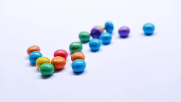 istock Lollipops, candy, marbles candy top view flat lay on isolated white background 1444707250
