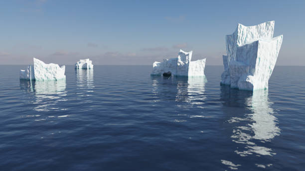 istock Rendering of floating ice mountains in the ocean 1444707962