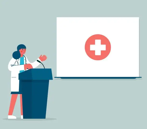 Vector illustration of Medical Professional Giving Speech - doctor
