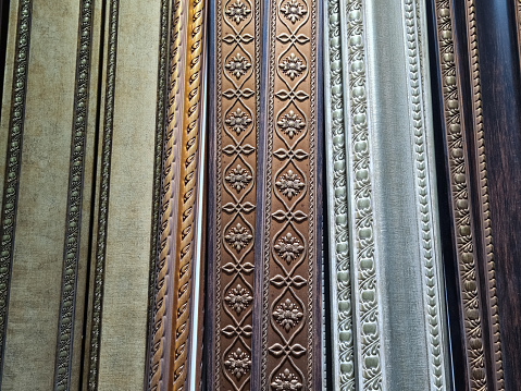 various models of wood trim with carving styles.  wood trim for wall panels and ceiling trim