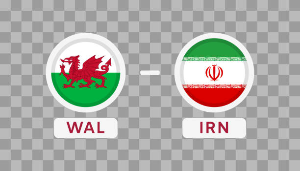 wales vs iran match design element. flags icons isolated on transparent background. football championship competition infographics. announcement, game score, scoreboard template. vector - iran wales stock illustrations