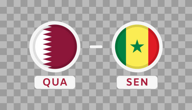 qatar vs senegal match design element. flags icons isolated on transparent background. football championship competition infographics. announcement, game score, scoreboard template. vector - qatar senegal stock illustrations