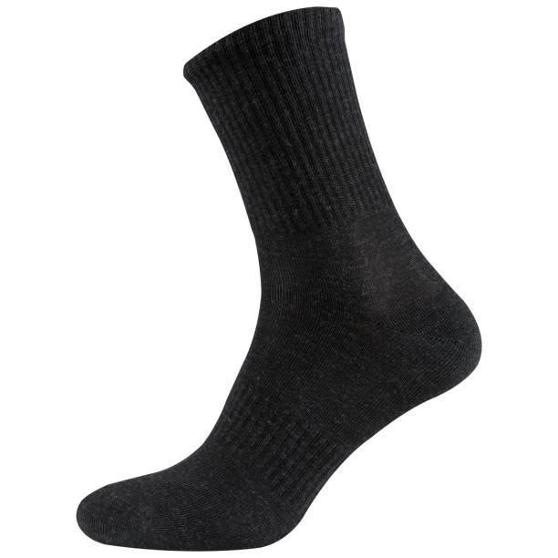 istock Dark gray long voluminous sock with a wide elastic band, on a white background 1444720182