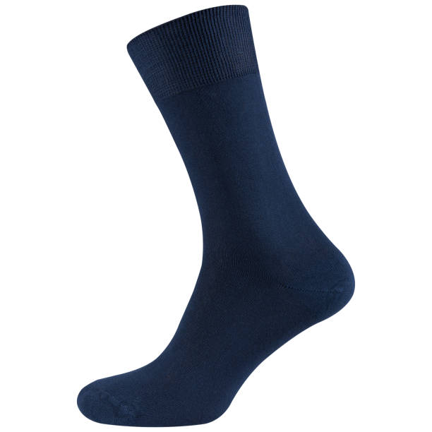 istock Blue long voluminous cotton sock, on a white background 1444720242