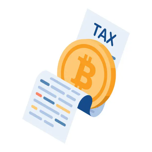 Vector illustration of Isometric Bitcoin with Tax Document
