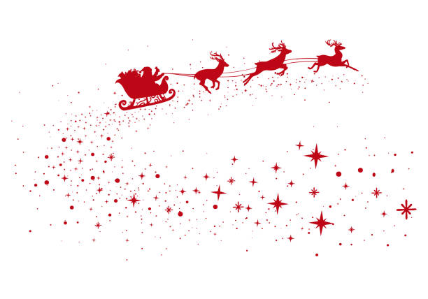 Silhouette of a deer and santa claus. Santa's sleigh flying Silhouette of a deer and Santa Claus santa claus stock illustrations