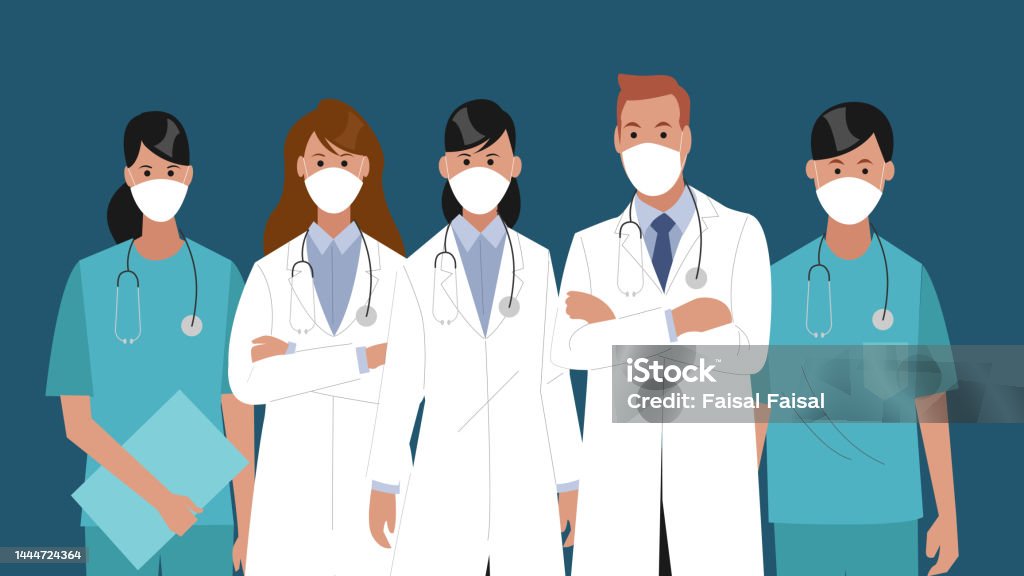 Médicos Enfermeiros Desenhos Animados Médicos imagem vetorial de