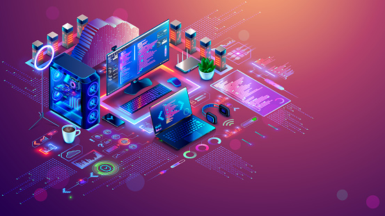Software Development Isometric Concept Web Design Develop App Of ...