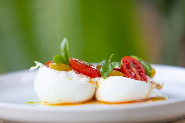 Mozzarella plate with tomatos. Italian Caprese Salad.