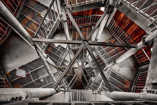The metal structure of the stairs, the stairs lead to the top of the Boruvkove observation tower.