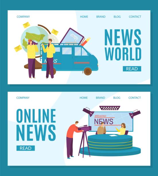 ilustrações de stock, clip art, desenhos animados e ícones de news world background concept, vector illustration. people character report flat information for media, business technology template banner. - newspaper the media article backgrounds