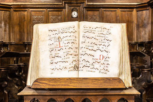 Codex Calixtino inside the Church of the Collegiate Church of Santillana del Mar, Cantabria, Spain