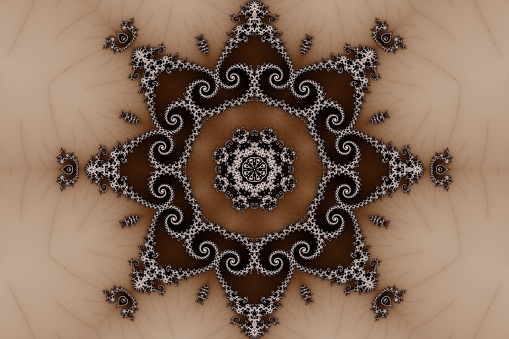 3D-Illustration of a Kaleidoscope zoom into the infinite mathematical mandelbrot set fractal