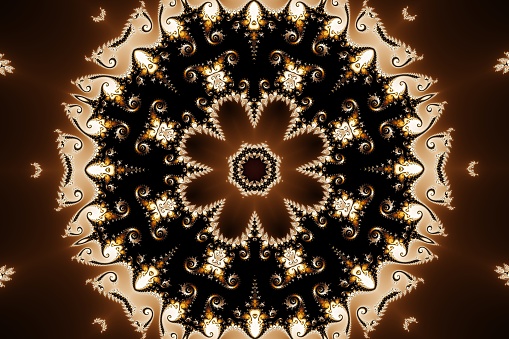 3D-Illustration of a Kaleidoscope zoom into the infinite mathematical mandelbrot set fractal