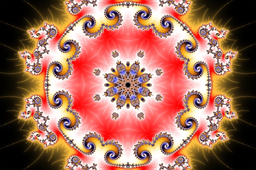 3D-Illustration of a Kaleidoscope zoom into the infinite mathematical mandelbrot set fractal