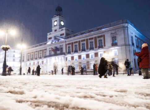 Puerta del Sol with snow. Madrid. Spain