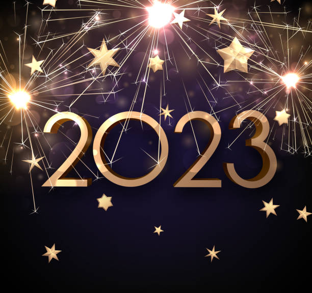 ilustrações de stock, clip art, desenhos animados e ícones de golden 2023 sign on fireworks fireworks background. - piazza nova illustrations