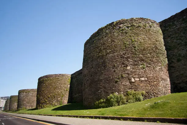 Photo of Roman surrounding wall 'muralla' in Lugo city, Galicia, Spain.