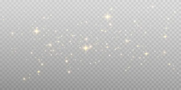 Vector illustration of golden dust light design. Bokeh light lights effect background. Christmas glowing dust background Christmas glowing light bokeh confetti and sparkle overlay texture for your design.