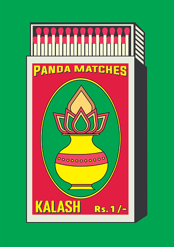 BOWL, URN (kalash) vector icon. illustration in Matchbox and matches illustration. Vintage and antique matchbox packaging design illustration. retro style packaging. old style. open box template.