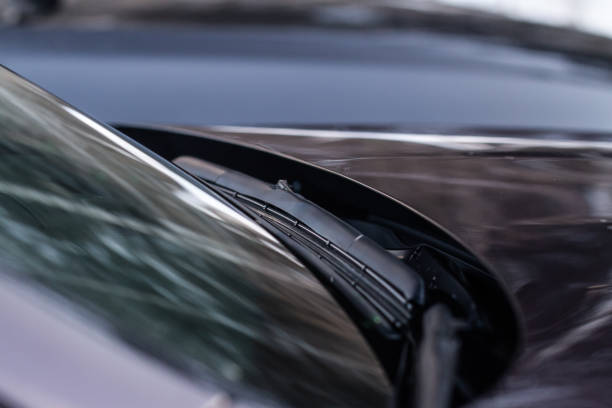 istock Car windwhield wiper close up. Modern car windshield wiper. 1444764742