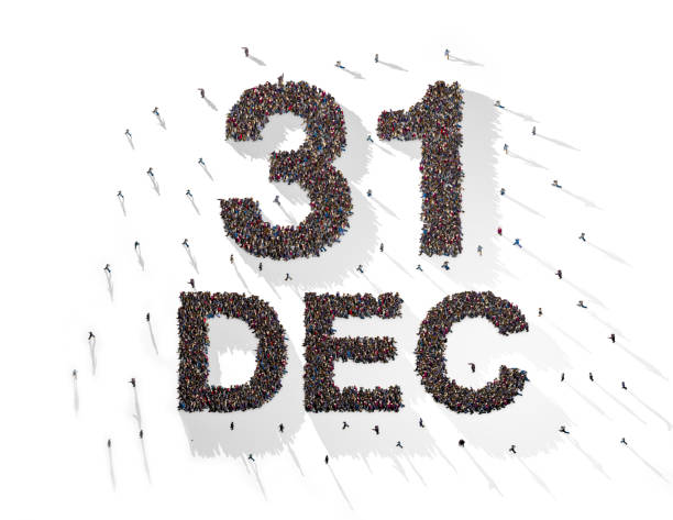 istock Large Crowd of People Forming 31 December Text on White Background 1444766190