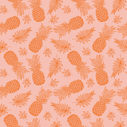 Pineapple seamless Pattern summer tropical fruits and leaves vector Illustration , Design for fashion , fabric, textile, wallpaper, cover, web , wrapping and all prints